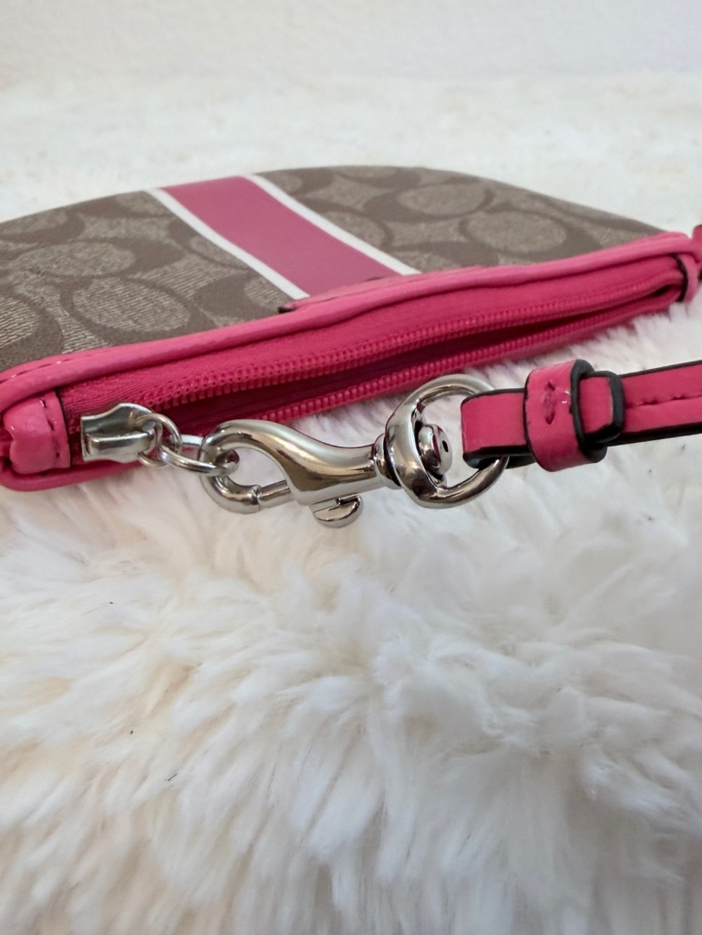 Coach Brown Signature Wristlet with Pink Stripe - Picture 7 of 12